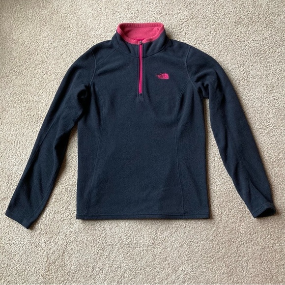 The North Face Tops - The North Face Light Fleece Quarter Zip Black Pink Sz Small Lounge Camp